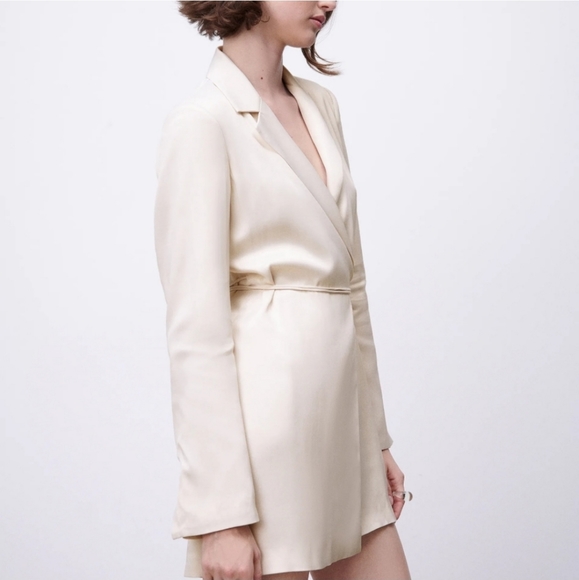 ZARA * CREAM SATIN EFFECT WRAP Blazer DRESS - Picture 15 of 15